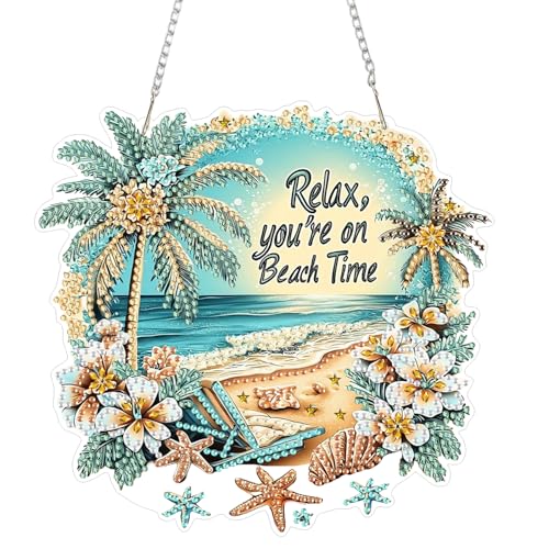 AIBOERL Beach Diamond Art Kits for Adults, Acrylic Hanging Suncatcher - color: DP03252