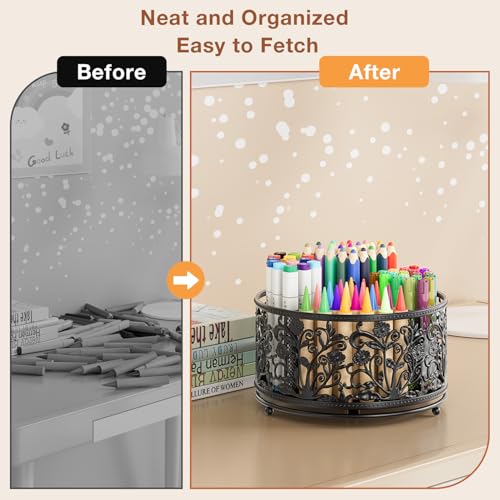 EKNITEY Pencil Holder for Desk - 360° Rotating Pen Holder Organizer Caddy - color: Black