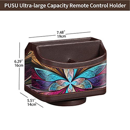 360° Rotatable Remote Control Holder,PU Leather TV Remote Caddy for Table - color: 7-color flower