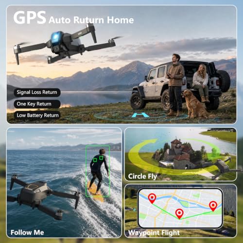 GPS Drone with 1080P Camera for Adults, Drone with 4.5″LCD Screen Remote - color: Black