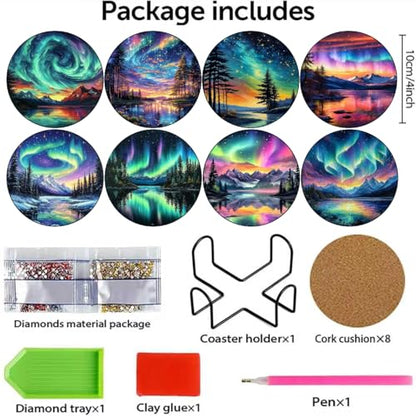 askkqtx 8 Pcs Aurora Diamond Art Coasters Kits with Holder 4X4 Inch - color: Coasters-jxbd18