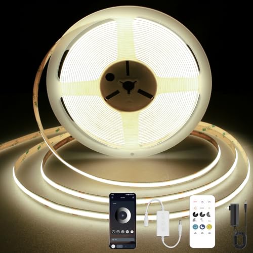 COB LED Strip Light 4000K, 24ft Dimmable Natural White LED Strip Light, CRI92+, DC24V Tape Light with RF Remote, Timer Function, Bluetooth App Control for Home Bedroom Kitchen DIY Lighting. - color: 4000K, size: 24FT