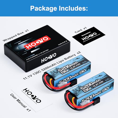 HOOVO 3S Lipo Battery,5200mAh 130C 11.1V Lipo Batteries Pack TR Plug 2 Pack