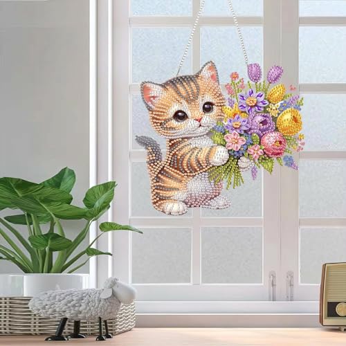 AIBOERL Diamond Art Kits for Adults, Cat Acrylic Hanging Suncatcher - color: DP03356