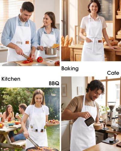 BOHARERS Kitchen Cooking Apron Unisex Adjustable chef apron with 2 pockets,1 Pack White - color: A3-1 Pack White