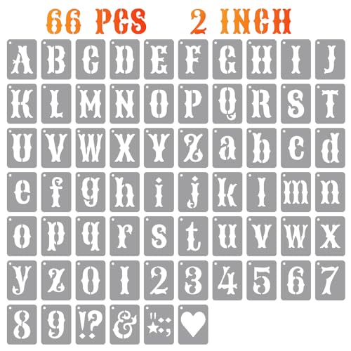 2 Inch Alphabet Letter Stencils Kits, 66 Pcs Drawing Templates for Painting on Wood, Wall, Fabric, Reusable Letter Symbol Number Plastic Art Craft Stencils - size: 2 Inch