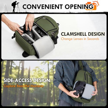 RAINSMORE Camera Sling Bag, Small Dslr/Mirrorless Camera Bag & Case - color: Army Green