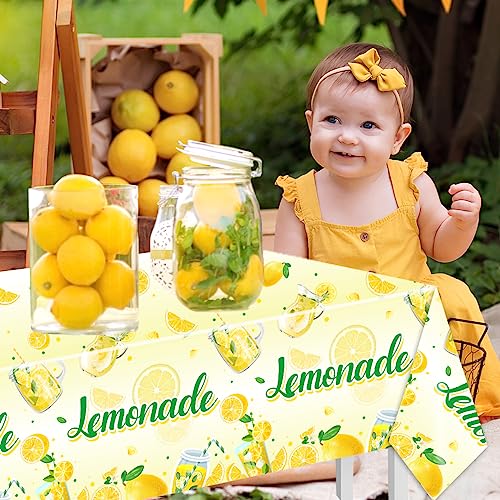3Pcs Lemonade Table Cloth-Yellow Lemon Theme Disposable Plastic Table Covers Fruit Summer Lemonade Stand Decoration Lemon Rectangular Tablecloth - color: Lemonade