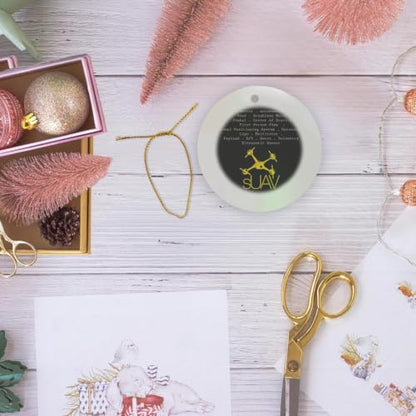3dRose Black & Yellow Drone with DIY Circle Porcelain Ornament - size: Circle Porcelain Ornament
