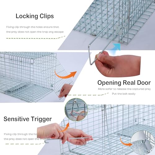 Live Animal Trap Cage with Cover, Heavy Duty Cat Trap for Stray Cats