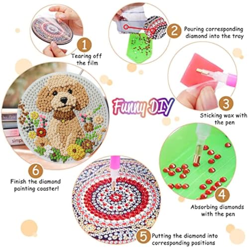 Zythron 8 Pack Diamond Art Coasters,Dog Flowers Diamond Painting Coasters - color: Dog Coasters-1