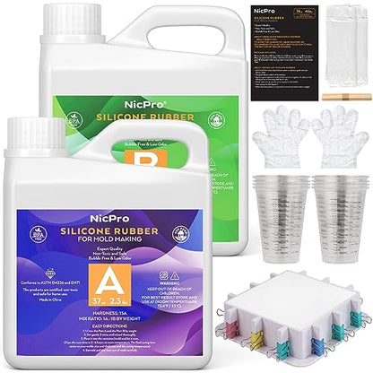 Nicpro 74oz Silicone Mold Making Kit 15A, Platinum Liquid Silicones Rubber - size: 74oz with molds housing