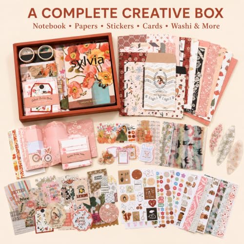 Diuhofart Aesthetic Scrapbooking Kit with A6 Notebook, Papers & Stickers - color: Sylvia-scrapbook-kit