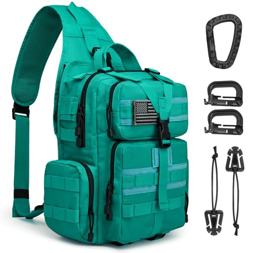 G4Free Large Tactical EDC Sling Bag, Adjustable Holder Backpack for Men - color: Peacock Green