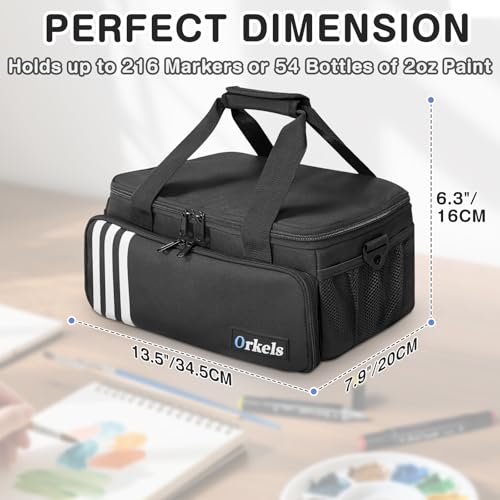 Craft Paint Organizer, Acrylic Paint Storage Bag with Brush & Bottle Slots - color: Black