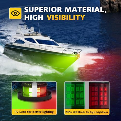 Boat Navigation Lights LED, Red and Green Marine Navigation Lights for Boats LED Waterproof IP67, 12V Bi-Color Bow Light for Boats, Pontoon, Fishing, Bass & Jon & Small Boat, Yacht - color: Black