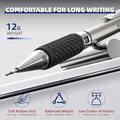 WUO 0.5 mm Mechanical Pencil Set with Eraser Pen Storage Case, 3 PCS - color: Black 1 - 0.5mm (3 Pack)