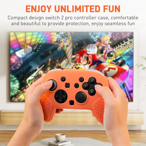 2025 Soft Silicone Case Compatible with Nintendo Switch 2 Pro Controller, Anti-Slip Switch 2 Pro Controller Protective Cover Skin, Ergonomic Comfort Handle Design - Orange - color: Orange