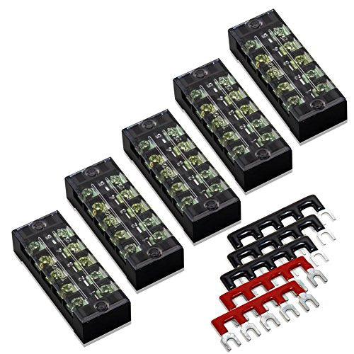 Terminal Block, 5 Circuits 600V 25A Dual Row Screw Terminal Strip, 5 Sets - size: 25A 5P+5pcs Jumpers