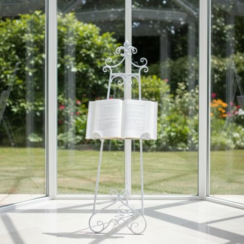 60” H White Easel Stand for Sign Metal Adjustable - color: Scrollwork Floral Top-WHITE