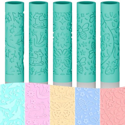 ORIGACH 5Pcs Animal & Flower Polymer Clay Texture Roller for Earring Making - style: Animal Insect & Flower