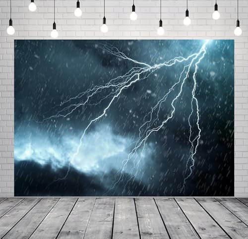 BELECO 17x10ft Fabric Lightning Thunderstorm Backdrop Rainstorm Dark Cloudy Sky Background for Party Decorations Photo Booth Shoot Studio Props - size: 17x10FT