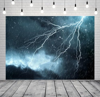 BELECO 17x10ft Fabric Lightning Thunderstorm Backdrop Rainstorm Dark Cloudy Sky Background for Party Decorations Photo Booth Shoot Studio Props - size: 17x10FT