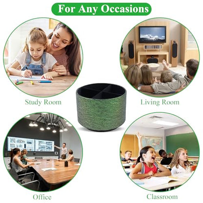 Round Leather Art Supply Organizer,Remote Control Holder,360-degree Rotating Pen Organizer with 4 Compartments(1-Light Tree Green) - color: 1-Light Tree Green