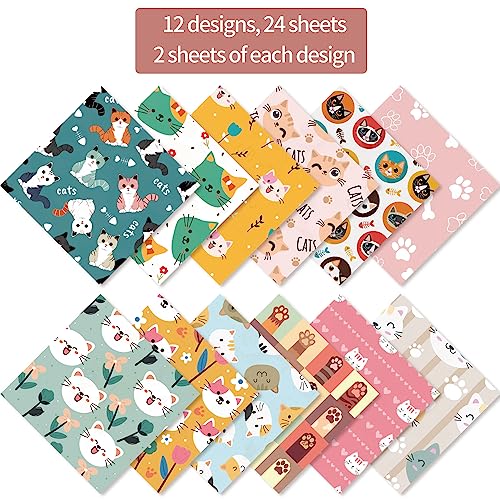 6x6" Cardstock Single Sided Scrapbooking,Craft Decorative Scrap Book Paper - color: 24sheets-cat