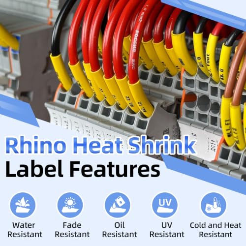 4PK 3/8" Yellow Heat Shrink Tube 18054 Compatible for Dymo Rhino 4200 Label - color: Black on Yellow, size: 9mm