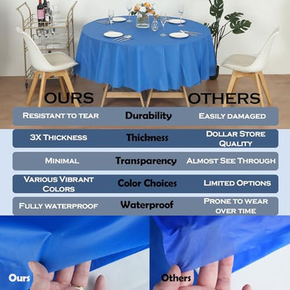 Evershine (12-Pack Heavy Duty Plastic Table Covers Tablecloth (Reusable) (Round 84", Navy Blue) - color: Navy Blue, size: 12 PACK Round 84"