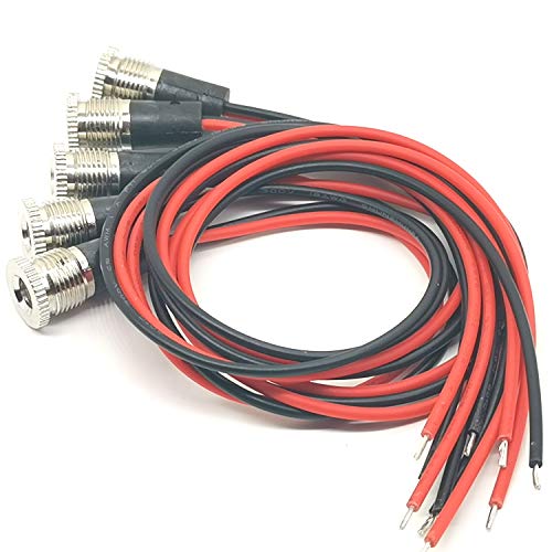 5Pack 5.5 x 2.1 MM 10A DC-099 Power Jack Cord Socket Threaded Female Mount Connector Adapter with Waterproof Cover Cap 11.8 inch