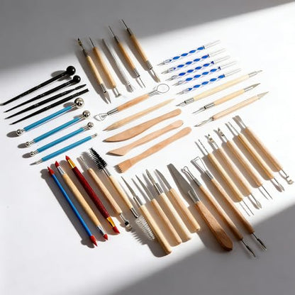 44 Pcs Clay Sculpting Tools Kit, Double Sided Polymer Clay Tool Set for Pottery, Ceramics and Air Dry Modeling, with Carrying Case Bag