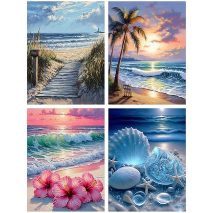 Ekuxom 4 Pack 5D Diamond Art Kits for Adults-Beach Diamond Painting - color: Beach-4pcs