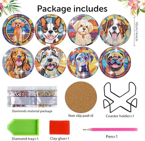 Zythron 8 Pack Dog Diamond Art Coasters,Diamond Painting Coasters Kits - color: Dog Coasters