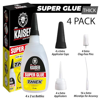 Thick Cyanoacrylate (CA) Super Glue – 4 Pack (4 x 2 oz Bottles) – Gap-Filling Adhesive for Wood, Marble, Stone, and Heavy-Duty Applications - size: 8 oz