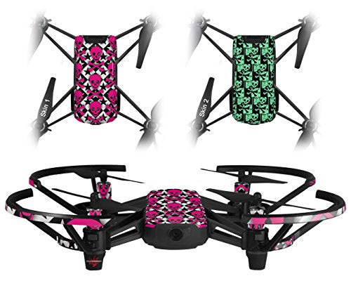 Skin Decal Wrap 2 Pack Compatible with DJI Ryze Tello Pink Skulls and Stars Drone NOT Included