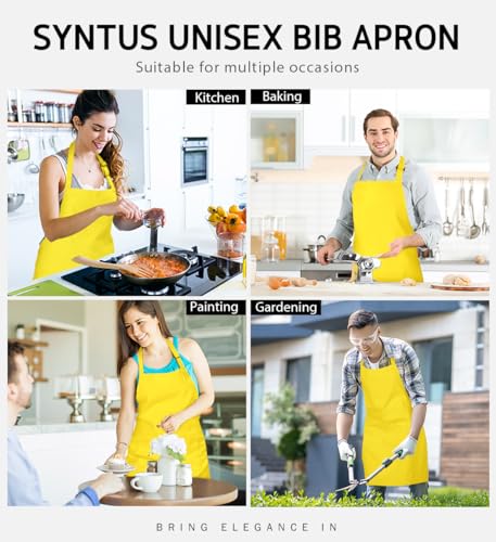 Syntus Apron for Men Women, Adjustable Cooking Kitchen Apron with 2 Pockets - color: Yellow, style: 2 Polyester