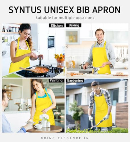 Syntus Apron for Men Women, Adjustable Cooking Kitchen Apron with 2 Pockets - color: Yellow, style: 2 Polyester