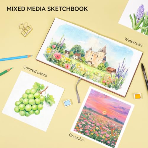 Paul Rubens Square Watercolor Journal，100% Cotton 300gsm/140lb Hot Press 5.9 * 5.9 in, 20 Sheets, Exquite Cover – Artist-Grade Sketchbook for Wet Media, Travel, and Daily Hand Lettering - color: Black