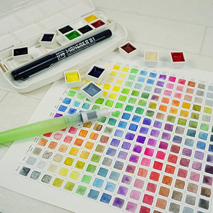 Kuretake Gansai Tambi Portable Watercolor Paint Set, 14 Colors, Japan
