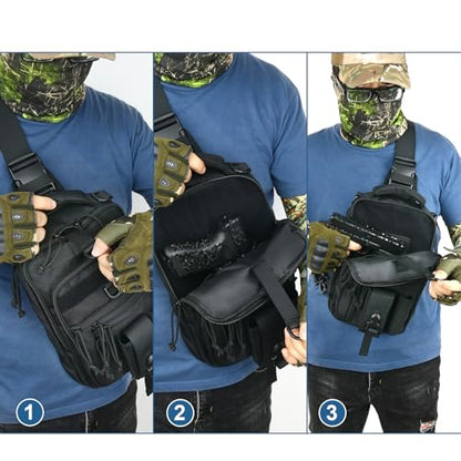 DegeTMVe Dual Pistol Holster Chest Bag Concealed Carry Sling Crossbody Tactical Gun Convertible Backpack Shooting Hunting - color: Black ACU