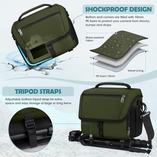 RAINSMORE Camera Bag, DSLR SLR Mirrorless Camera Case for Photographer - color: Green