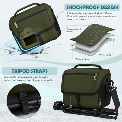 RAINSMORE Camera Bag, DSLR SLR Mirrorless Camera Case for Photographer - color: Green