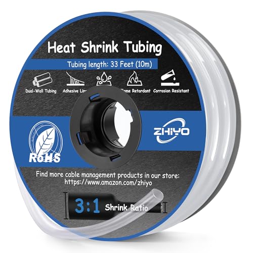 Heat Shrink Tubing 1/4 inch, 3:1 Ratio Wire Heat Shrink Tube Roll, Dual Wall Adhesive-Lined Waterproof Shrink Wrap Tubing, 33FT Transparent Industrial and Marine Grade Heat Shrink Wrap - color: Transparent, size: 1/4" - 33ft