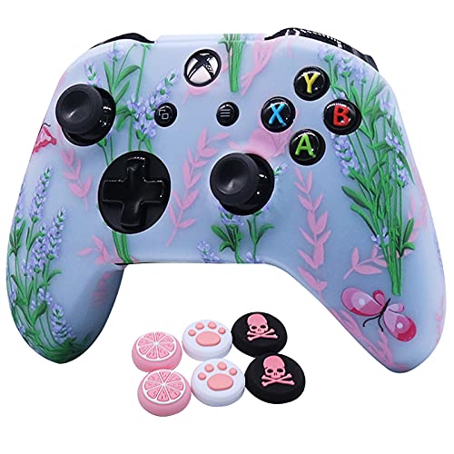 Ralan Pink Controller Skins for Xbox One, Silicone Cover Skin Protector with Pro Thumb Grip & Cat Skull Cap, Blue Butterfly Pink - color: Grey