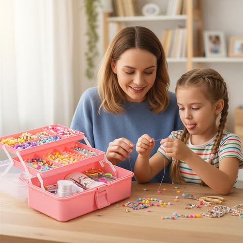 Hair Accessories Box,3-Layer Craft Tackle Art Tool Organizer Pink - color: Pink