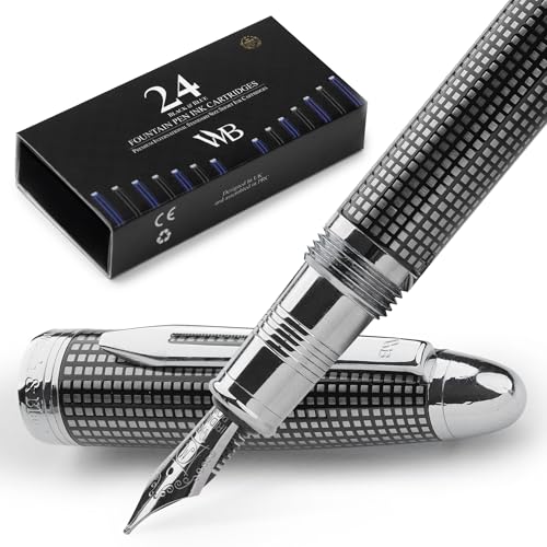 Wordsworth & Black Majesti Luxury Fountain Pen Set for Writing, Medium Nib - color: Black Checked, style: Medium Nib
