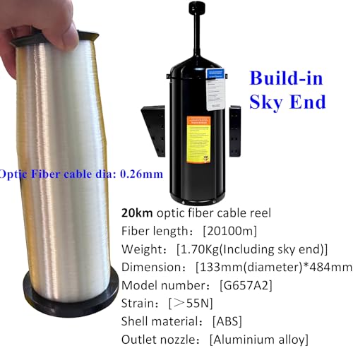 20km Long FPV Optical Fiber Reel with Build-In Sky End Optic Fiber Cable Image Data Module, Wired Signal Transmission Optical Receiver Opticallink Ground Station GBD for FPV Drone Accessories (20km) - size: 20km