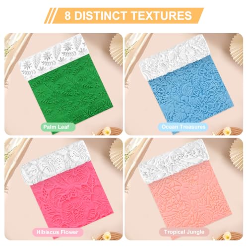 8 Pcs Non-Stick Polymer Clay Texture Rollers (Tropical & Coastal) - color: Tropical & Coastal